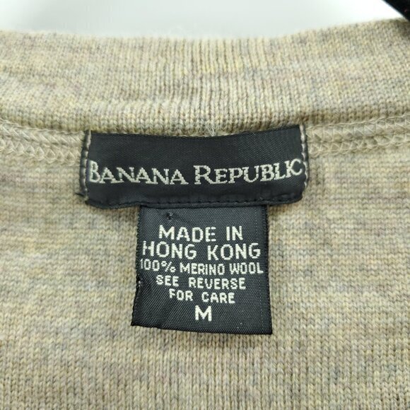 VTG 90s Banana Republic 100% Merino Wool V-Neck Sweater M Tan/Taupe - Picture 3 of 16